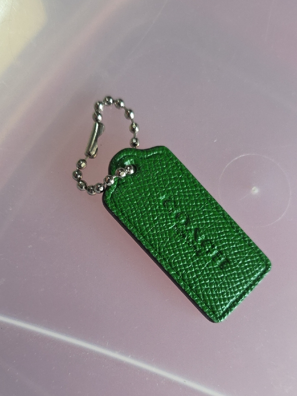 COACH Green Leather Tag Keychain